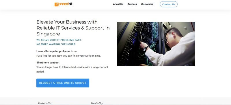 Homepage screenshot of Connectbit, an IT support company in Singapore